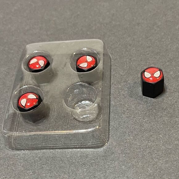 Spiderman Black valve Stem caps with logo  set of 4 NWT - Picture 3 of 5